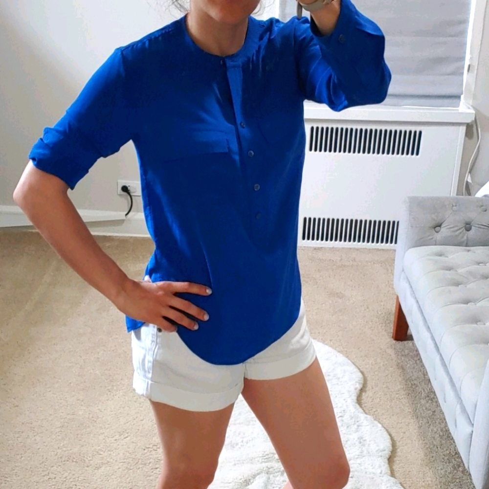 100% Silk Royal Blue Blouse
